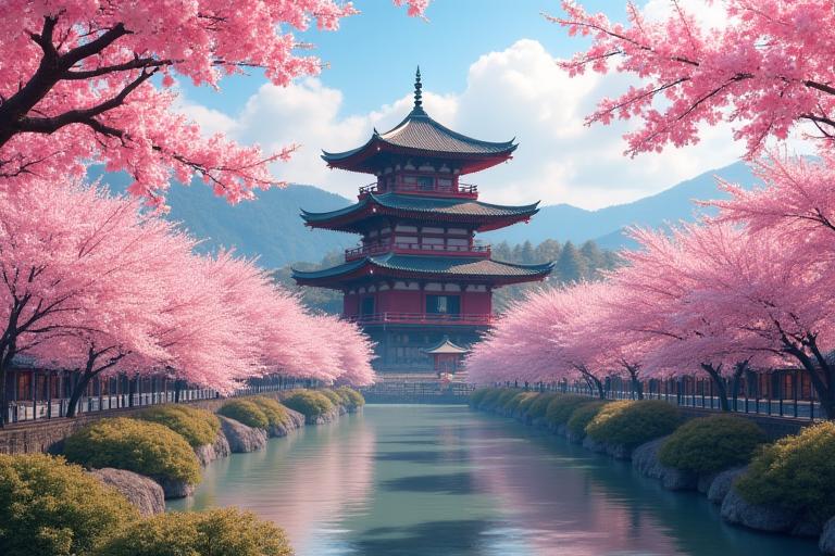 Temple historique à Kyoto, Japon, au milieu des cerisiers en fleurs