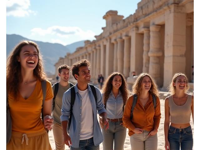 Groupe d'amis explorant une ville ancienne