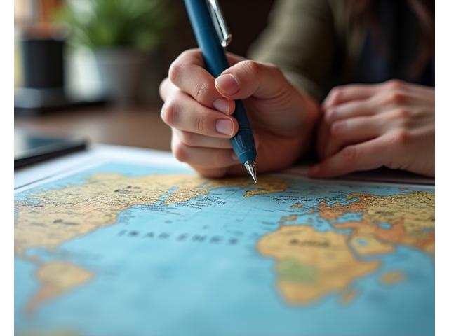 Carte et stylo pour planification de voyage personnalisée